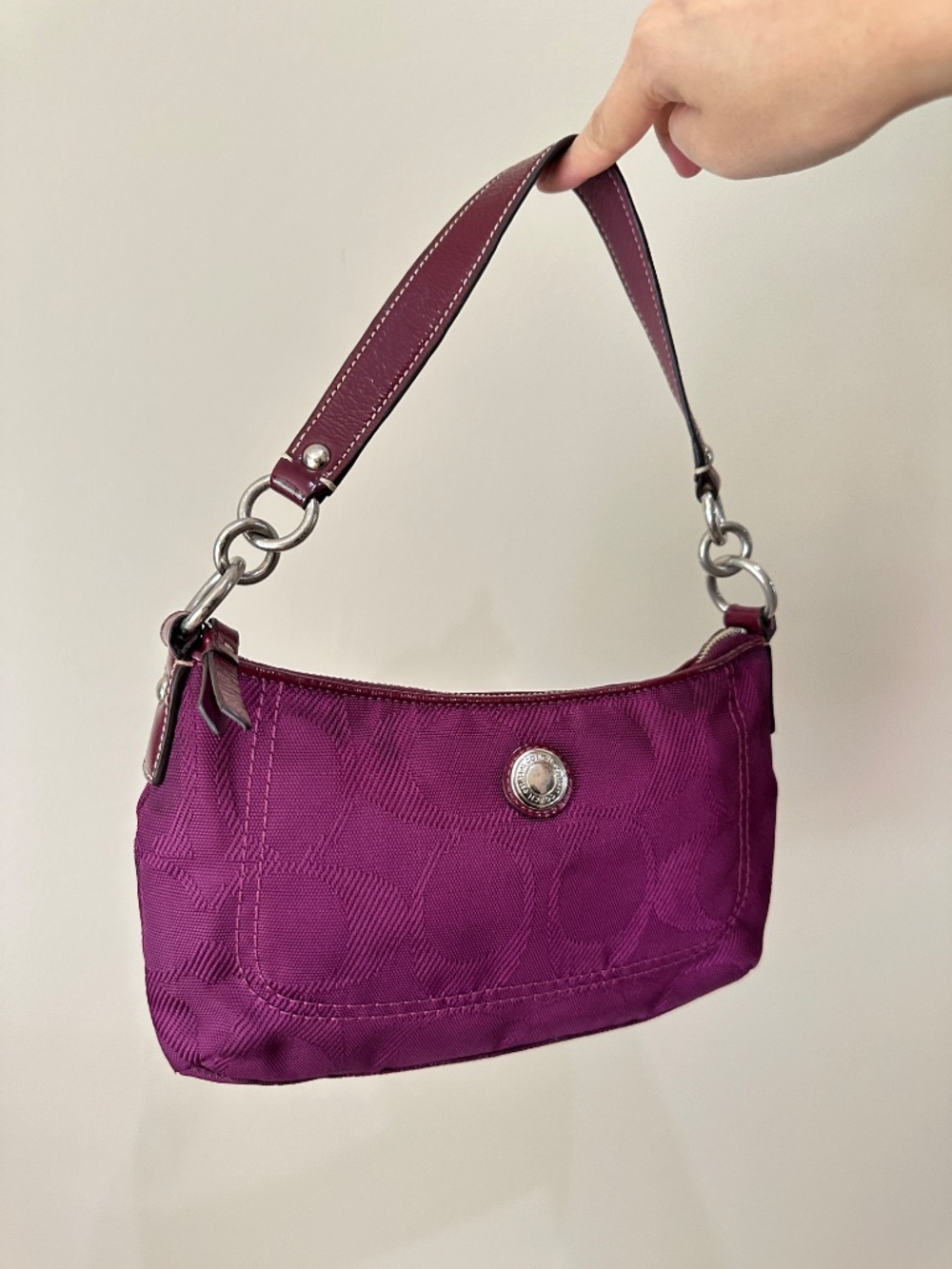 Vintage Y2K Coach Purple Signature Nylon Hobo Shoulder Bag F15233 - Picture 3 of 12